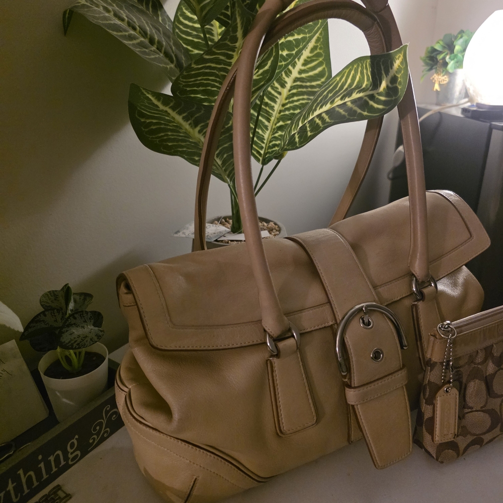 Coach Beige Leather Satchel with Pouch - Picture 2 of 13